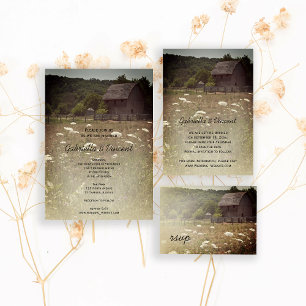 Weathered Barn Country Wedding RSVP Response Kaart