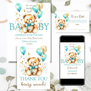 Teddy baby shower servies schattig aqua bruin servet