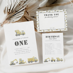 Bouwvrachtwagen Voertuigen Jongens 1e Verjaardag Kaart