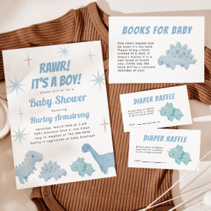 Dinosaur Boy Baby shower Diaper Raffle Ticket Informatiekaartje