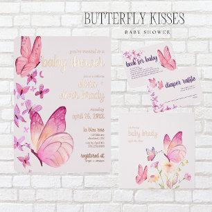 Butterfly Kisses & Baby Wensen   Baby shower Pink Acryl Uitnodigingen