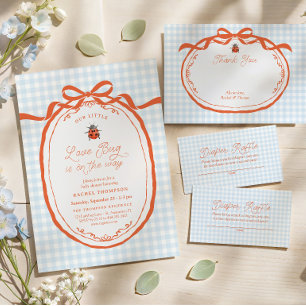 Een Klein Liefdeskevertje Op Weg Gingham Baby Show Bedankkaart
