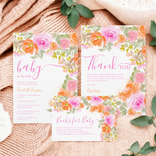 Boho Waterverf Floral Dank u Baby shower Bedankkaart