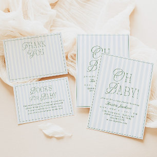 Preppy Boy Blauwe en Groene Streep Baby Shower Bedankkaart