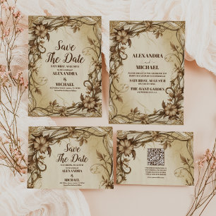 Foto Art Nouveau Gouden Botanische bruiloft Bedankkaart