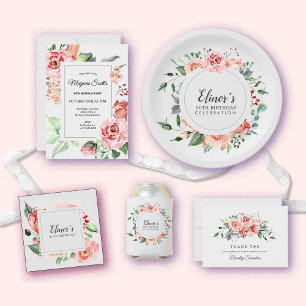 Elegant roze Rose Floral 90e verjaardag Kaart