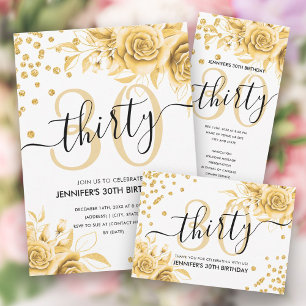 Glam Gold Floral Glitter 30e verjaardag Script Bedankjes Labels