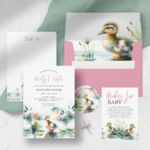 Schattige Meisje Waterverf Duck Baby shower Kaart