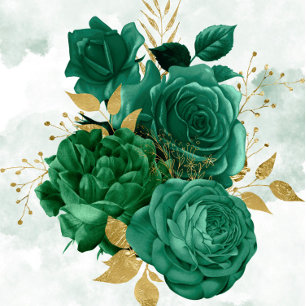 Emerald Green Peony Gold Glitter Wedding Kaart