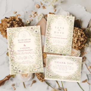 Trouwdag in Vintage Wildflower Botanische Tuin Bedankkaart