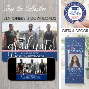 Modern Script Rood Wit & Blauw 4 Foto Afstuderen Aankondiging