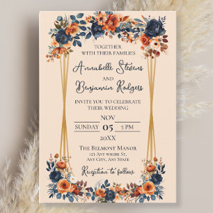 Rustic Burnt Oranje en Blue Wedding Kaart