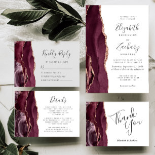 Burgundy Agate Roze Goud Trouw Dank Je Kaart