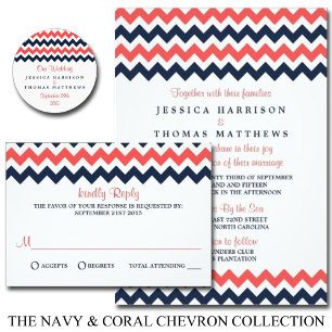 De moderne Chevron Wedding Collectie marine en kor Kaart