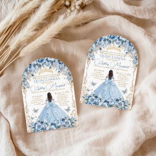 Koninklijke Baby Blauwe Gouden Kroon Quinceañera Kaart