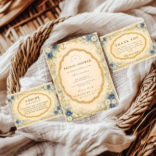 Vintage Navy Bruiloftsborrel aan de kust Bedankkaart