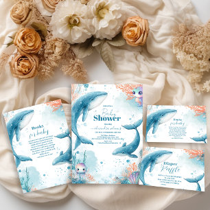 Waterverf walvis onder het Baby shower Zee Kaart