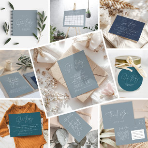 Baby shower moderne dusty blauw elegant foto kaart