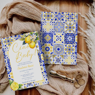 Ciao Baby Blau Tegel Lemon Amalfi Arch Baby Shower Kaart