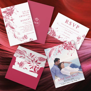 Viva magenta en witte bloemen foto Save the Date Briefkaart