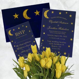 Celestial Night Sky Bruiloft RSVP Kaartje