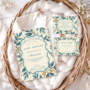 Theekleurig Cottage Bloemachtig Baby Shower Luiers Informatiekaartje