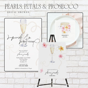 Parels, bloemblaadjes + Prosecco   Pearl Vrijgezel Acryl Uitnodigingen