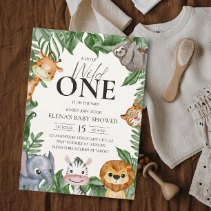 Wild One Safari Animals Boy Baby shower Kaart