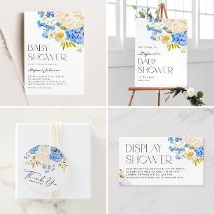 Blauw en Wit Hydrangeas QR Code Registry Informatiekaartje