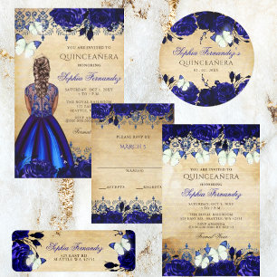 Elegant Rustic  Royal Blue Floral RSVP Kaartje