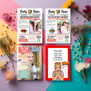 Retro krant verjaardagsfeestfoto bedankkaart