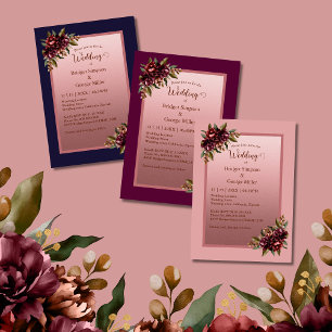 Navy Blue Roze Goud Schrift Burgundy bloemrijke tr Kaart
