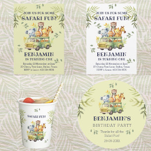 Schattigee Kinder Oerwoud Safari Verjaardag Dank u Ronde Sticker