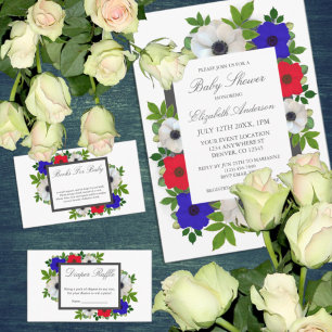 Patriottische Panda Anemone Baby shower Diaper Raf Informatiekaartje