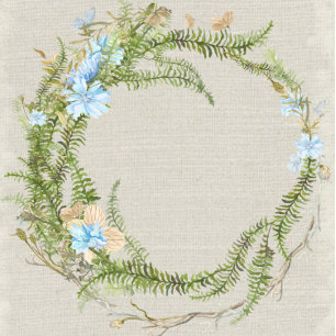 Rustic Summer Fern Wreath Butterfly Wedding Invita Kaart
