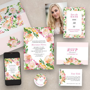 Floral Chic Pink en Gold Custom Enclosure Informatiekaartje
