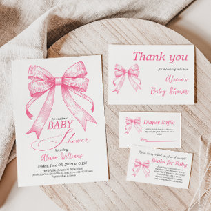 Coquette Roze Bow Retro Meisje Baby shower Bedankkaart