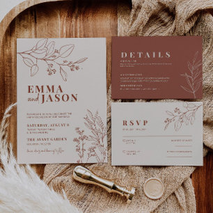 Boho Floral Terracotta Wedding Invitation Kaart