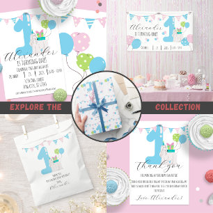 Kute dog naast blauw nummer één Eerste verjaardag Kaart