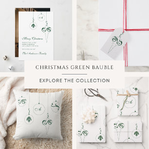 Winter Groene Kerst Monogram Bauble Ornamenten Inpakpapier Vel