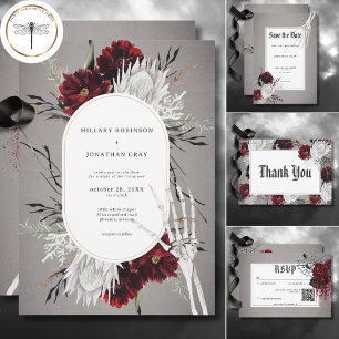 Liefde & Botten Spooky Rood Bloemen Bruiloft Bedankkaart