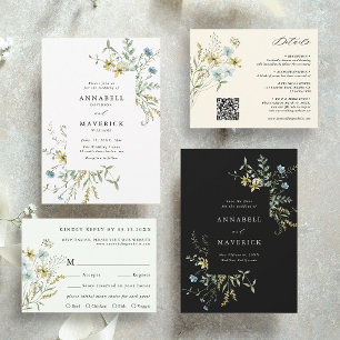 Zwart Delicate Wildflower Boho trouwfoto Save The Date