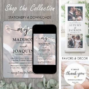 Eenvoudig stijlvol script Initialen 2 foto bruilof Kaart