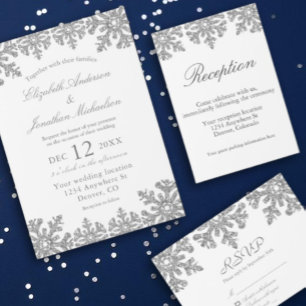 Silver Snowflakes Winter Weddenschappen Receptie Informatiekaartje