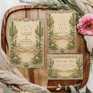 Aardse Botanische Woestijn Bruiloft Save The Date