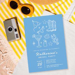 Met de Hand Getekende Zomer Blauwe Strand Bruiloft Ronde Sticker