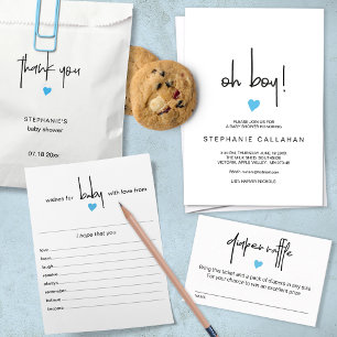 Moderne Baby Jongen Douche Uitnodiging Blauw Hart 