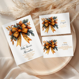 Herfst Bow Girl Baby shower Raffle Diapper Informatiekaartje