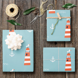 Baby Boy Lighthouse en Anchor Pattern op Blue Kaart