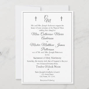 Katholieke Faux-Satin Monogrammed Wedding Invitati Kaart